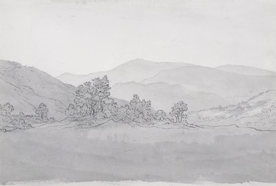 Llantysilio Mountain, País de Gales (caneta, tinta e papel) de John Glover