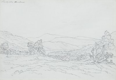 Llantysilio Mountain, País de Gales (lápis, caneta e tinta sobre papel) de John Glover