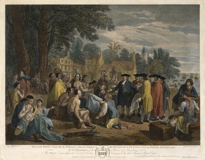 William Penns Tratado com os índios, 1775 (gravura e gravura com aquarela sobre papel) de John Hall