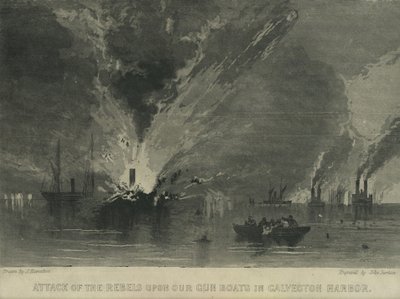 Ataque dos rebeldes em cima de nossos barcos de arma no porto de Galveston, c.1863 de John Hamilton