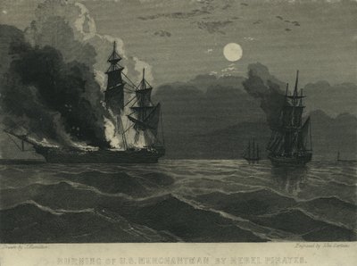 Queima de US Merchantman por Piratas Rebeldes, 1865 de John Hamilton