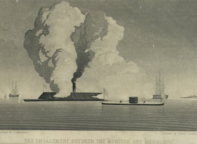 O engajamento entre o monitor e Merrimac, c.1863 de John Hamilton