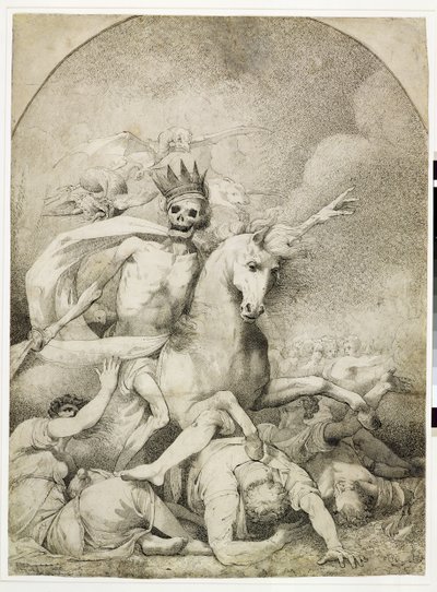 Morte em um cavalo pálido, c.1775 (caneta e tinta preta em papel de wove) de John Hamilton Mortimer