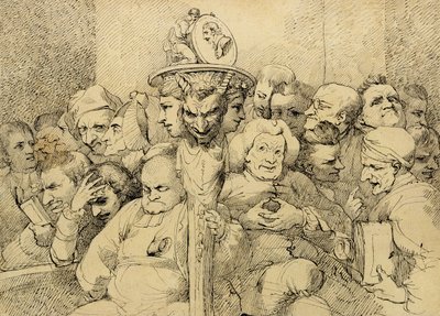 Personagens literários reunidos em torno do medalhão de Shakespeare de John Hamilton Mortimer