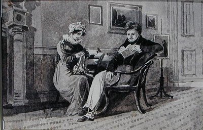 Um Casal na Sala de Estar (caneta e tinta lavada sobre papel) de John Harden