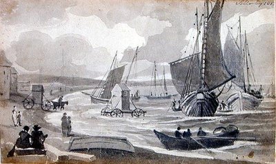 Um Dia na Praia (caneta e lavagem de tinta sobre papel) de John Harden