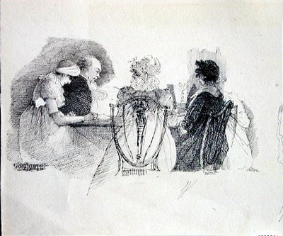 Um Encontro à Mesa (caneta e tinta sobre papel) (detalhe de 143433) de John Harden