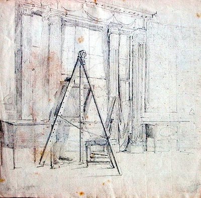 Um artista no seu cavalete (lápis sobre papel) de John Harden