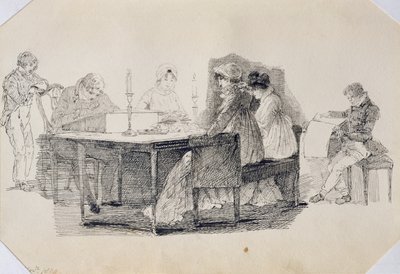Uma noite em casa, 1804 (caneta e tinta no papel) de John Harden