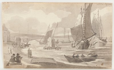 Máquinas de banho em Allonby, Cumbria, 1812 (wc on paper) de John Harden