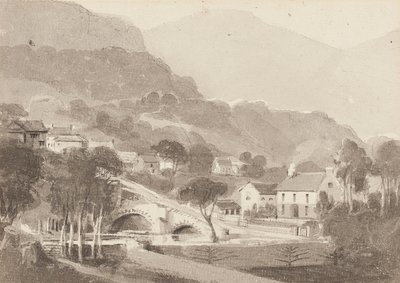 Brathay Bridge & Old Brathay, distrito do lago, Cumbria, 1820 (wc no papel) de John Harden
