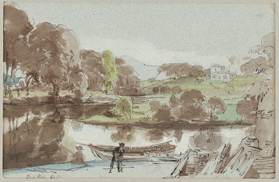 Brathay Hall do leste, Lake District, Cumbria, 1810 (wc no papel) de John Harden