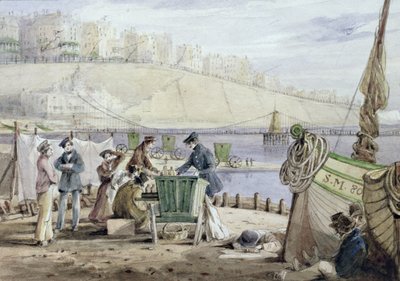 Brighton Beach, Sussex, 1844 (wc no papel) de John Harden