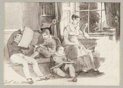 Jessy e três filhos, 1815 (wc no papel) de John Harden