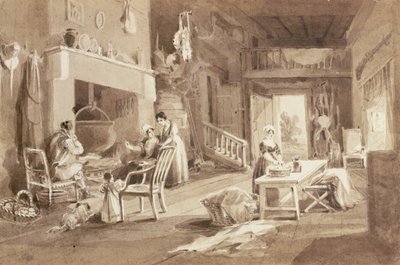 Cozinha no Brathay Hall (tinta no papel) de John Harden