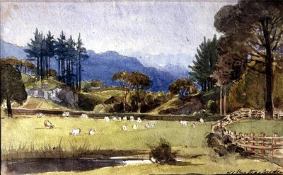 Langdale da Costa Norte de Windermere (aguarela sobre papel) de John Harden
