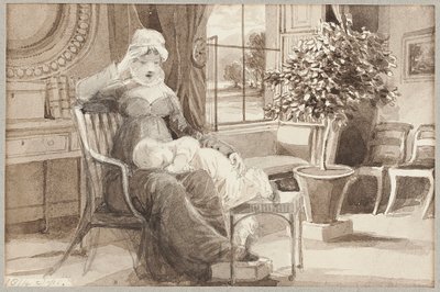 Sra. H com o bebê John William, 1814 (wc no papel) de John Harden