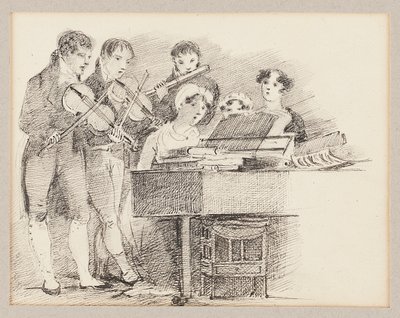 Pianista acompanhada de violinistas e flautista de John Harden