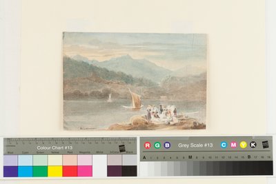 Piquenique em Windermere olhando para Brathay (wc no papel) de John Harden