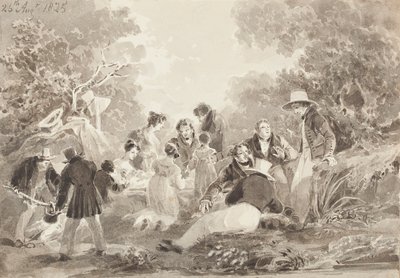Piquenique à beira do lago, 1825 (wc no papel) de John Harden