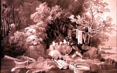 Piquenique no Lago Windermere (tinta sobre papel) de John Harden