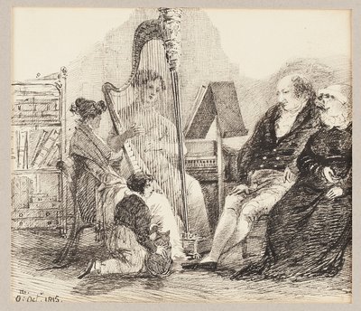 Tocando música na harpa, 1815 de John Harden