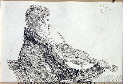 Tocar violino (caneta e tinta sobre papel) de John Harden