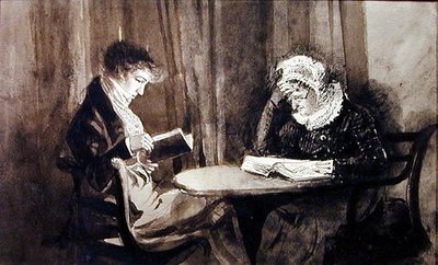 Leitura (caneta e tinta e lavagem em papel) de John Harden