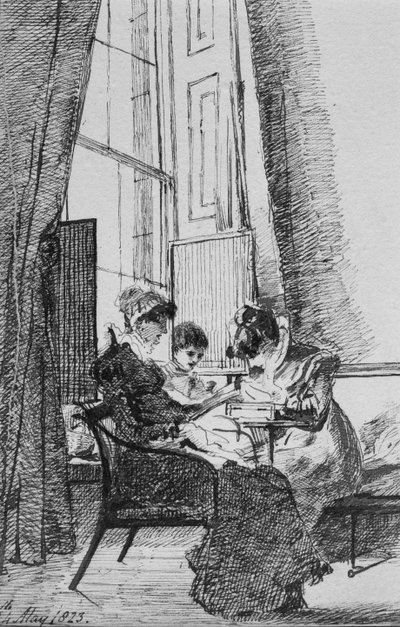 Três mulheres em um interior georgiano, 24 de maio de 1823 (caneta e tinta sobre papel) de John Harden
