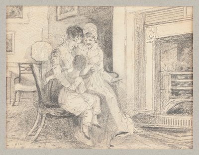 Três à beira do fogo, com John W de 3 anos, 1812 de John Harden