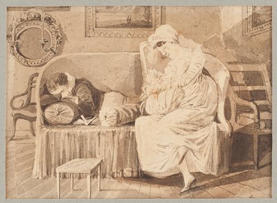 Três em um sofá, 1805 (wc no papel) de John Harden