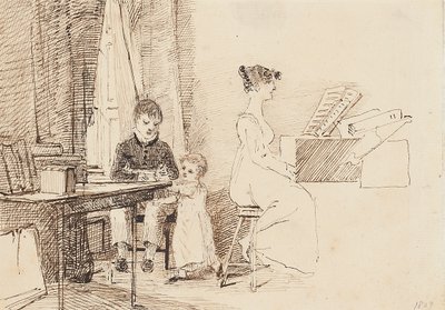 Dois filhos e uma mulher ao piano, 1807 de John Harden
