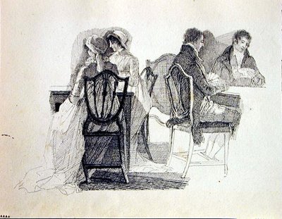 Dois grupos em um interior (tinta sobre papel) de John Harden