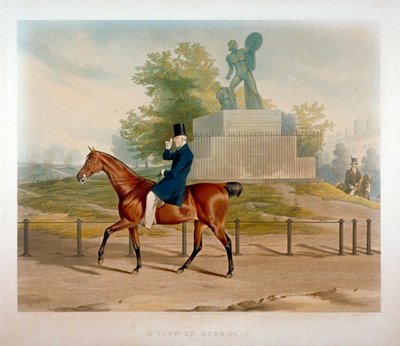 O Duque de Wellington passando pela estátua de Aquiles no Hyde Park, Londres, 1844. de John Harris