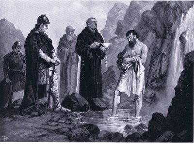 Baptismo de Boris I, ilustração de Hutchinsons História das Nações VOL 4 c.1920s de John Harris Valda