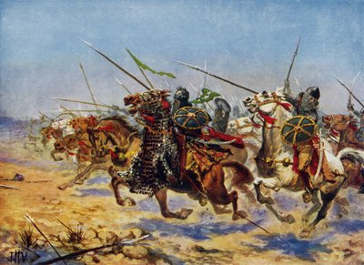 Cavalaria de Shahrbaraz carregando (cor litho) de John Harris Valda