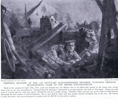 O cabo Selwood ganhou um DCM por assistir alemães reconnoitring perto de enredos britânicos em Le Gheer abril 1915 de John Harris Valda