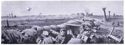 Ataque a gás nas trincheiras do 2º Lancashire Fusiliers em que o soldado Lyn perdeu a vida, mas ganhou o VC. Abril de 1915 de John Harris Valda
