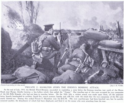 O soldado F Hamilton concedeu o DCM parando o ataque de bombardeio do inimigo em julho de 1915 em Hooge de John Harris Valda