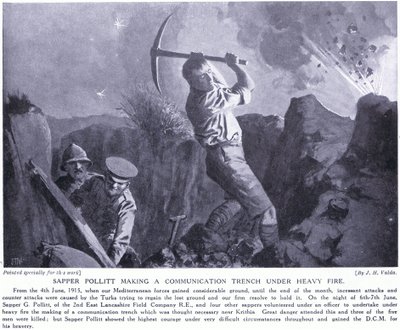 Sapper Pollitt fazendo uma trincheira de comunicação sob fogo pesado na Península de Gallipoli em junho de 1915 de John Harris Valda