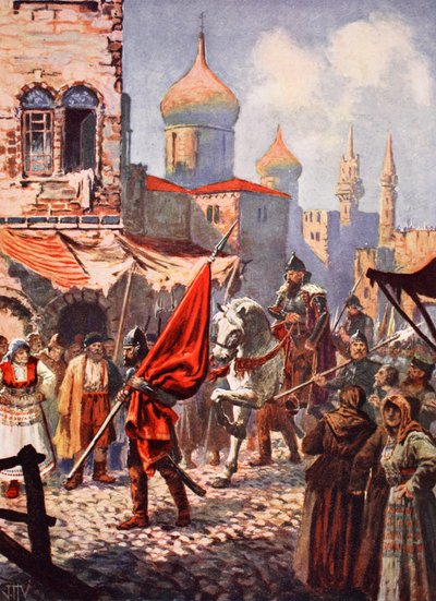 O regresso de Ivan, o Terrível, a Moscovo Após a Conquista de Kazan (cor litho) de John Harris Valda
