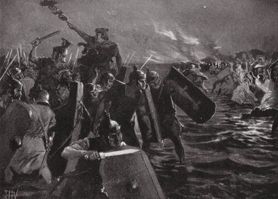 O ataque romano a Anglesea (litografia) de John Harris Valda