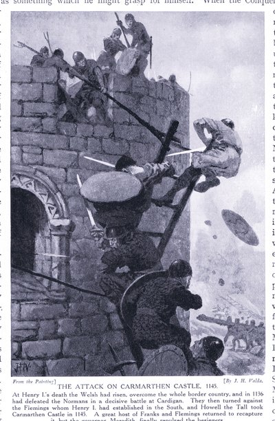 O ataque ao Castelo de Carmarthen AD1136, década de 1920 de John Harris Valda