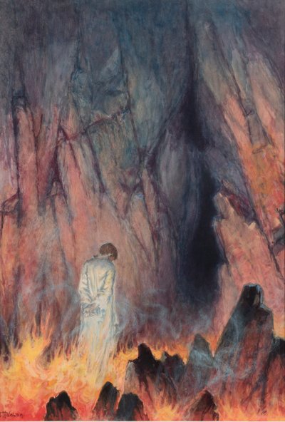 O espírito da humanidade passando para o desconhecido (lápis e giz de cera no papel) de John Harris Valda
