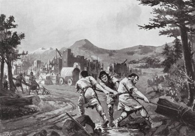 Homens da colina da Valáquia fundando uma cidade, século IX (litografia) de John Harris Valda