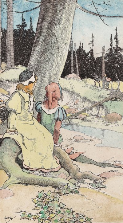 Os bebês na madeira, c.1900 (aquarela e caneta e tinta sobre papel) de John Hassall