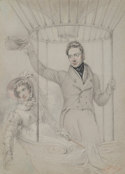 George Graham e a sua esposa, Margaret, Making a Balloon Ascent, Londres, 1823 de John Hayter