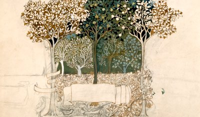 Árvores em um pomar, design de tapeçaria para Morris and Co. (caneta, tinta e wc no papel) de John Henry Dearle