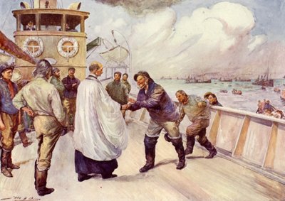 Pescadores da frota de pesca do Mar do Norte se reúnem para culto (cor litho) de John Henry Frederick (after) Bacon