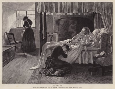 Forgiven, pintura de John H Bacon exibida na Academia Real em 1891 (litho) de John Henry Frederick (after) Bacon
